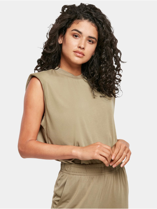 Urban Classics Tops sans manche Ladies Modal Padded Shoulder kaki